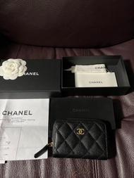 (SOLD)正品 Chanel cf classic zipped cardholder 拉鍊 卡包 黑金 銀 boy classic card holder coin pouch purse sho