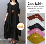 SETELAN TUNIK ROK LEBAR MANYUNG LD110CM / ZANZEA SET / SETELAN PUTIH HITAM BATA POLOS LINEN RAMI