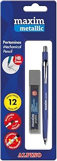 Alpino Maxim Metalix 2mm Refillable Mechanical Pencil with Metal Case and Tips - Blister Pack of 12