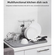 2 in 1 Foldable Dish Drying Rack Super Absorbent Microfiber Mat Countertop Plate Bowl Cutlery Storag