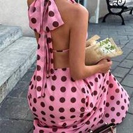B337: Women's Polka Dot Backless Dress