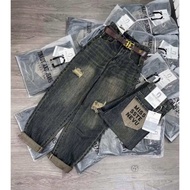 Quần baggy jean dáng dài dành cho nữ thêu túi chữ miss