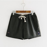 Women cute cat embroidered wool shorts pants