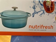 Nutrifresh  24cm 4公升 鑄鐵鍋 圓形雙耳鍋 水藍色