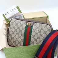 【CP 精選🌟小編推薦】Gucci 古馳 Ophidia GG Supreme 烏木色 編織背帶 手拿包 斜背包 相機包 （附手挽帶)