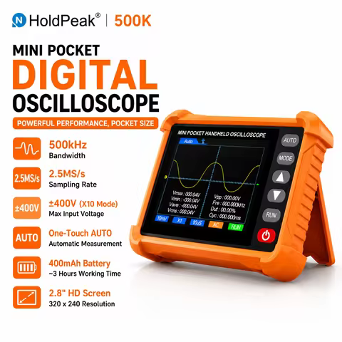 Handheld Oscilloscope 500kHz 2.5MS/s 500K ±400V 2.8'' LCD Type-C Auto Measurement AC/DC Coupling Poc