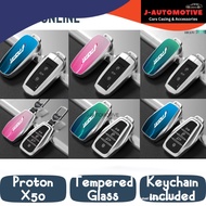 Project J Proton X70 X50 Key cover casing tempered glass pink blue green with keychain