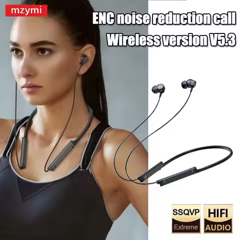 MZYMI BS09 Neckband Wireless Earphones Bluetooth5.3 Earbuds ENC Noise Reduction Headphones Waterproo