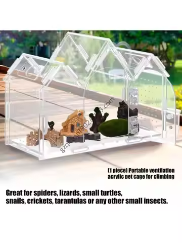 Acrylic Reptiles Enclosure Terrarium Box with Ventilation Systems for Amphibian X7AB