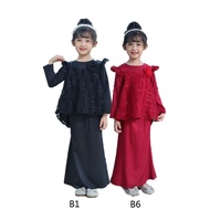 RAYA 2023 Cool Elves Peplum Baju Raya Design Black Maroon Kurung Kanak Kanak-Kanak Budak Perempuan