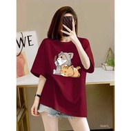 Pure Cotton Can't Pill Short-Sleeved Top Plus Size T-Shirt Women Printed Korean Version Summer A0