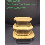 Fremoro Square Food Container Lunch Box Kotak Makan Kaca Bening Tutup Kayu