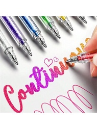 12入組彩色閃亮啫喱筆,發亮水晶墨水流,金屬輪廓線,閃亮水彩筆,特別適用於日記、筆記和子彈筆記