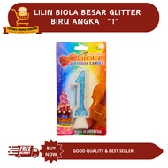 LILIN LARGE GLITTER VIOLIN CANDLE NUMBER 1biru - BIRTHDAY CANDLE