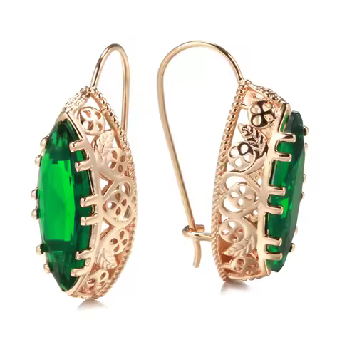 New Vintage 585 Rose Gold Jewelry Special Cut Zircon Drop Earrings for Women Hang Ear Hollow Love Ho