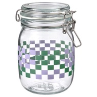 NEW IKEA KORKEN Jar with lid, clear glass patterned/bright green lilac, 1 l Balang Kuih Balang Kaca Kedap Udara