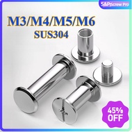 Binding Screw Flat Head Chicago Screw M3 M4 M5 M6 Stainless Steel 304 Back Rivet Screw + Nut [XM-ML-