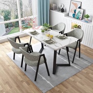 Yezzymall (130*70cm) 4+1 Marble Texture 4 Feet Dining Table Set Meja Makan Dining Set(Luxury Set)