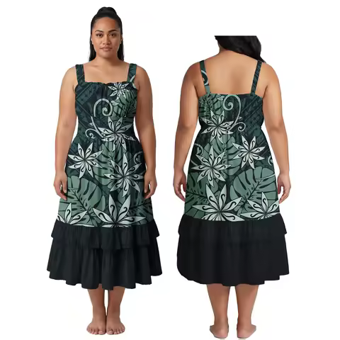 Customized on Demand Samoan Island Mokihana Lei Craft Ladies Clothing Polynesian Fashion Beach Maxi 