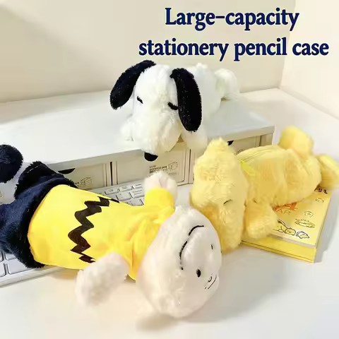 Snoopy Pencil Case Large Capacity Plush Stationery Bag Cute Fluffy Pen Pouch Kawaii Backpack Organiz