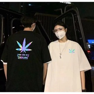 @@ TT Flagship Store M-8XL Reflective Maple Leaf Printed Short-Sleeved T-Shirt Men Loose Couple Clot