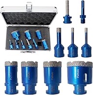 Tile Hole Saw Kit 9pcs Diamond Core Drill Bits Set 6/8/10/25/32/35/50mm +1pc 3/8" Diamond Finger Milling Bit Adapter for Porcelain Ceramic Tile Granite Marble 5/8-11 Thread Angle Grinder