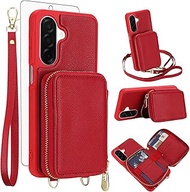 Phone Case for Samsung Galaxy A56 5G Wallet Cell Cover with Tempered Glass Screen Protector Wrist Cr