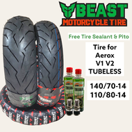 BEAST TIRE TUBELESS SIZE 14 FOR AEROX STOCK SIZE WITH TIRE SEALANT & PITO