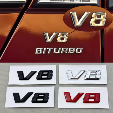 3D ABS Chrome Letters Car Fender Side Badge Sticker V8 Emblem Logo For Mercedes Benz AMG W205 W213 W