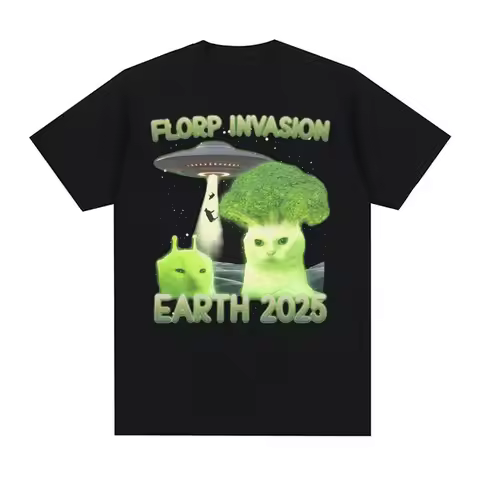 Florp Invasion Earth 2025 Funny Alien Brainrot Cat Dank Meme T Shirts Men Women Clothing Vintage Sho