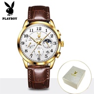 PLAYBOY watch men original branded / jam tangan original lelaki terbaru 2023 / tahan air / Genuine leather / Luminous Chronograph Calendar