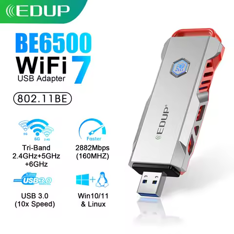 EDUP BE1679 WiFi 7 USB Adapter BE6500 Tri-Band 2.4G/5G/6GHz 6500Mbps Wireless Network Card MLO 4K-QA