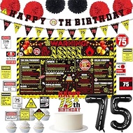 Gameza 75th Birthday Decorations for Men Women, 33PCS Caution Themed 75th Birthday Party Decorations