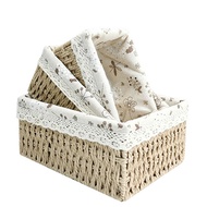 Rattan Basket  Portable Rattan Storage Baske Organizer Fabric Rattan Box Picnic Basket Wood Basket