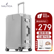 NAUTICA铝框行李箱男银色拉杆箱万向轮出差28英寸大容量旅行箱女密码箱