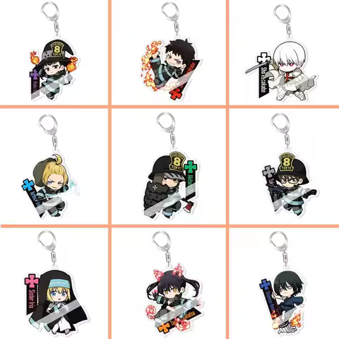 Fire Force Shinra Kusakabe Anime Keychain Arthur Boyle Kotatsu Tamaki Cartoon Keyring Bag Tag Baji A
