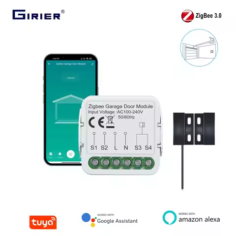 GIRIER Tuya Smart Garage Door Opener Controller ZigBee Switch Module for Garage Door Supports App Ti