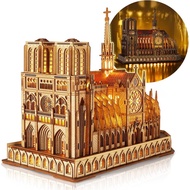 FUNPOLA LED 3D Wood Puzzle - Notre Dame de Paris Architecture Model-Night Edition with LED Lighting-