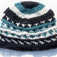 手工編織純羊毛帽/針織編織帽/內刷毛手織毛帽/毛線帽-地中海藍色