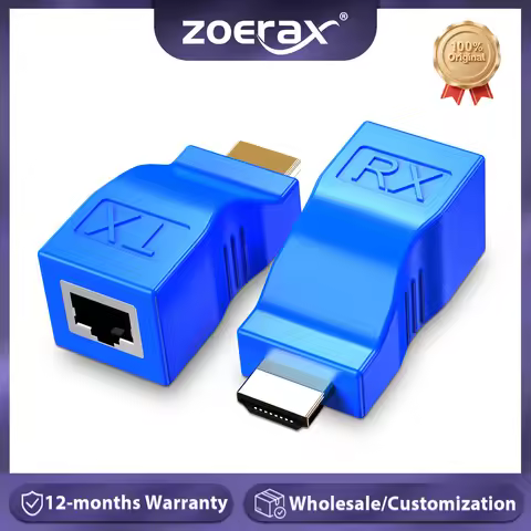 ZoeRax HDMI to RJ45 Adapter 30M Lossless Single Cable Extender HDMI to RJ45 Cat 5e/6 Converter for H