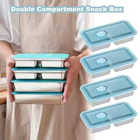Reusable Stainless steel double compartment lunch box with lids,Stainless Steel Lunch Snack Box,Food