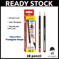 Nikki 2B111 Anti-Breakage 2B Pencil Triangular Shape 12pcs/box 2B Writing Pencil / 2B Pencel