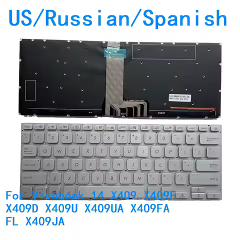 New US Russian Spanish Language Backlit Keyboard For ASUS Vivobook 14 X409 X409F X409D X409U X409UA 