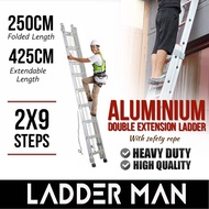 2.5m 9Feet Double Aluminium Telescopic Ladder Roped Operated Multi Purpose Foldable Aluminium Ladder