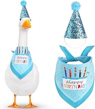 Happy Birthday Goose Outfit Yard Porch Goose Outfits with Glitter Birthday Hat and Bandana for 23" 1
