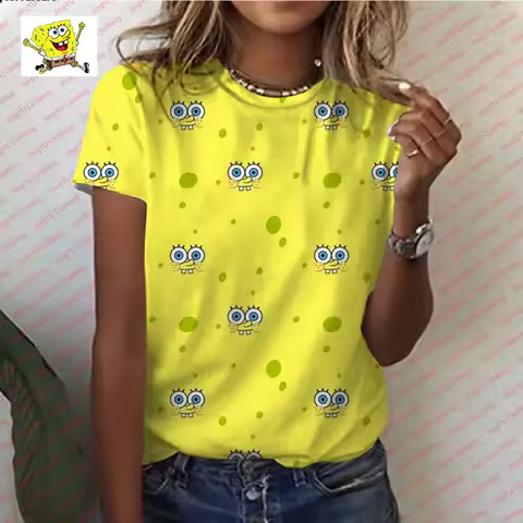 Comfortable and casual ladies short-sleeved T-shirt SpongeBob cartoon T-shirt 2024 new summer fashio