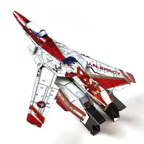 Red VF-1S Deformation Fighter DIY 3D Metal Puzzle Stainless Steel Color Assembled Model Kit Jigsaw P