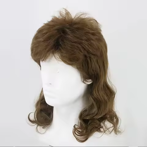HAIRJOY Synthetic Hair Funny Wig Mullet Wig Men's Wig 80s Wig Brown Mullet Wig Fancy Party Accessori