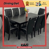 EWJ 01-Black + T9986 Dining Table Dining Chairs 8pcs Meja Makan 8 Kerusi High Class Furniture Dining