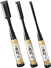 KAKURI Japanese Wood Chisel Set 3 Piece for Woodworking, Made in JAPAN, Japanese Oire Nomi for Carve, Mortise, Dovetail, Sharp Japanese Carbon Steel Blade, White Oak Wood Handle